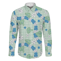 Hawaii Anthurium Tiare Pikake Lei Family Matching Off The Shoulder Long Sleeve Dress and Hawaiian Shirt Omaomao Lauhala Art Pattern LT01 Dad's Shirt - Long Sleeve Green - Polynesian Pride