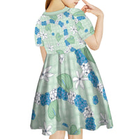 Hawaii Anthurium Tiare Pikake Lei Kid Short Sleeve Dress Omaomao Lauhala Art Pattern