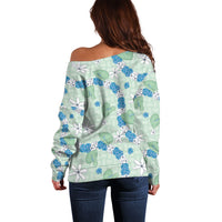 Hawaii Anthurium Tiare Pikake Lei Off Shoulder Sweater Omaomao Lauhala Art Pattern