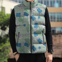 Hawaii Anthurium Tiare Pikake Lei Sleeveless Puffer Jacket Omaomao Lauhala Art Pattern