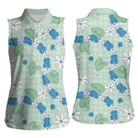 Hawaii Anthurium Tiare Pikake Lei Women Sleeveless Polo Shirt Omaomao Lauhala Art Pattern