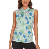 Hawaii Anthurium Tiare Pikake Lei Women Sleeveless Polo Shirt Omaomao Lauhala Art Pattern