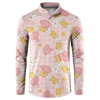 Hawaii Anthurium Tiare Pikake Lei Button Sweatshirt Akala Lauhala Art Pattern
