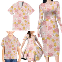 Hawaii Anthurium Tiare Pikake Lei Family Matching Long Sleeve Bodycon Dress and Hawaiian Shirt Akala Lauhala Art Pattern LT01 - Polynesian Pride