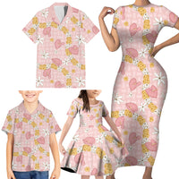 Hawaii Anthurium Tiare Pikake Lei Family Matching Short Sleeve Bodycon Dress and Hawaiian Shirt Akala Lauhala Art Pattern LT01 - Polynesian Pride