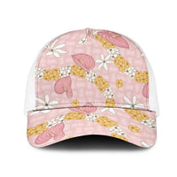 Hawaii Anthurium Tiare Pikake Lei Mesh Trucker Cap Akala Lauhala Art Pattern