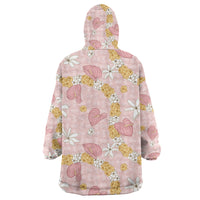 Hawaii Anthurium Tiare Pikake Lei Wearable Blanket Hoodie Akala Lauhala Art Pattern