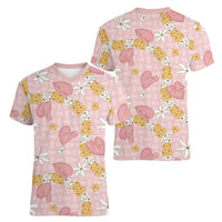 Hawaii Anthurium Tiare Pikake Lei Women V-Neck T-Shirt Akala Lauhala Art Pattern