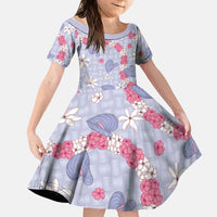 Hawaii Anthurium Tiare Pikake Lei Family Matching Long Sleeve Bodycon Dress and Hawaiian Shirt Poni Lauhala Art Pattern LT01 Daughter's Dress Purple - Polynesian Pride
