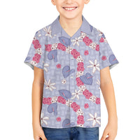 Hawaii Anthurium Tiare Pikake Lei Family Matching Long Sleeve Bodycon Dress and Hawaiian Shirt Poni Lauhala Art Pattern LT01 Son's Shirt Purple - Polynesian Pride