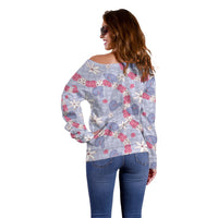 Hawaii Anthurium Tiare Pikake Lei Off Shoulder Sweater Poni Lauhala Art Pattern