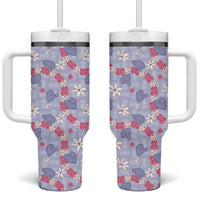 Hawaii Anthurium Tiare Pikake Lei Tumbler With Handle Poni Lauhala Art Pattern