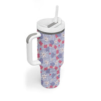 Hawaii Anthurium Tiare Pikake Lei Tumbler With Handle Poni Lauhala Art Pattern