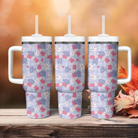 Hawaii Anthurium Tiare Pikake Lei Tumbler With Handle Poni Lauhala Art Pattern