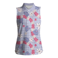 Hawaii Anthurium Tiare Pikake Lei Women Sleeveless Polo Shirt Poni Lauhala Art Pattern