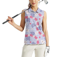 Hawaii Anthurium Tiare Pikake Lei Women Sleeveless Polo Shirt Poni Lauhala Art Pattern