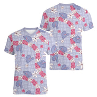 Hawaii Anthurium Tiare Pikake Lei Women V-Neck T-Shirt Poni Lauhala Art Pattern