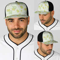 Hawaii Anthurium Tiare Pikake Lei Baseball Net Cap Sage Green Lauhala Art Pattern