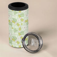 Hawaii Anthurium Tiare Pikake Lei 4 in 1 Can Cooler Tumbler Sage Green Lauhala Art Pattern