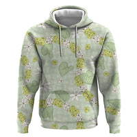 Hawaii Anthurium Tiare Pikake Lei Hoodie Sage Green Lauhala Art Pattern