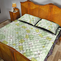 Hawaii Anthurium Tiare Pikake Lei Quilt Bed Set Sage Green Lauhala Art Pattern