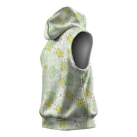 Hawaii Anthurium Tiare Pikake Lei Sleeveless Hoodie Sage Green Lauhala Art Pattern