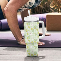 Hawaii Anthurium Tiare Pikake Lei Tumbler With Handle Sage Green Lauhala Art Pattern