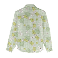 Hawaii Anthurium Tiare Pikake Lei Women Casual Shirt Sage Green Lauhala Art Pattern