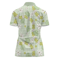 Hawaii Anthurium Tiare Pikake Lei Women Polo Shirt Sage Green Lauhala Art Pattern