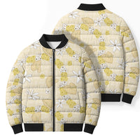 Hawaii Anthurium Tiare Pikake Lei Bomber Puffer Jacket Melemele Lauhala Art Pattern
