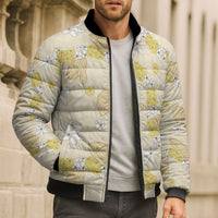 Hawaii Anthurium Tiare Pikake Lei Bomber Puffer Jacket Melemele Lauhala Art Pattern