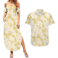 Hawaii Anthurium Tiare Pikake Lei Couples Matching Summer Maxi Dress and Hawaiian Shirt Melemele Lauhala Art Pattern