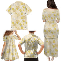 Hawaii Anthurium Tiare Pikake Lei Family Matching Puletasi and Hawaiian Shirt Melemele Lauhala Art Pattern