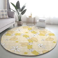 Hawaii Anthurium Tiare Pikake Lei Round Carpet Melemele Lauhala Art Pattern