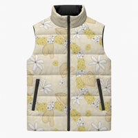 Hawaii Anthurium Tiare Pikake Lei Sleeveless Puffer Jacket Melemele Lauhala Art Pattern