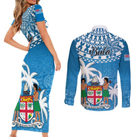 Fiji Couples Matching Short Sleeve Bodycon Dress and Long Sleeve Button Shirts Bula Fijian Tapa Pattern LT01 - Polynesian Pride