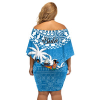 Fiji Family Matching Off Shoulder Short Dress and Hawaiian Shirt Bula Fijian Tapa Pattern LT01 - Polynesian Pride