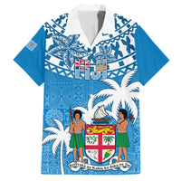 Fiji Family Matching Puletasi Dress and Hawaiian Shirt Bula Fijian Tapa Pattern LT01 Dad's Shirt - Short Sleeve Blue - Polynesian Pride