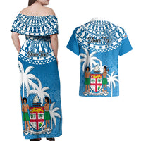 Personalised Fiji Couples Matching Off Shoulder Maxi Dress and Hawaiian Shirt Bula Fijian Tapa Pattern LT01 - Polynesian Pride