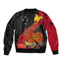 Personalised Papua New Guinea Bomber Jacket Bird Of Paradise With Tropical Flower LT01 - Polynesian Pride