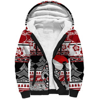 Custom New Zealand Christmas Sherpa Hoodie Maori Meri Kirihimete Moko LT01 Unisex Red - Polynesian Pride