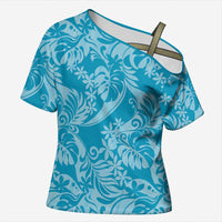 Tahiti Ninamu Tiare Floral Cross Shoulder Shirt Monstera Palm Tropical Leaves - Polynesian Pride
