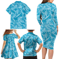 Tahiti Ninamu Tiare Floral Family Matching Long Sleeve Bodycon Dress and Hawaiian Shirt Monstera Palm Tropical Leaves LT01 - Polynesian Pride