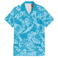 Tahiti Ninamu Tiare Floral Family Matching Long Sleeve Bodycon Dress and Hawaiian Shirt Monstera Palm Tropical Leaves LT01 Dad's Shirt - Short Sleeve Blue - Polynesian Pride