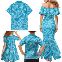 Tahiti Ninamu Tiare Floral Family Matching Mermaid Dress and Hawaiian Shirt Monstera Palm Tropical Leaves - Polynesian Pride