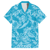 Tahiti Ninamu Tiare Floral Family Matching Puletasi and Hawaiian Shirt Monstera Palm Tropical Leaves LT01 Dad's Shirt - Short Sleeve Blue - Polynesian Pride