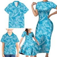 Tahiti Ninamu Tiare Floral Family Matching Short Sleeve Bodycon Dress and Hawaiian Shirt Monstera Palm Tropical Leaves LT01 - Polynesian Pride