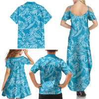 Tahiti Ninamu Tiare Floral Family Matching Summer Maxi Dress and Hawaiian Shirt Monstera Palm Tropical Leaves - Polynesian Pride
