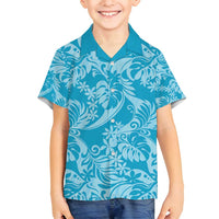 Tahiti Ninamu Tiare Floral Family Matching Summer Maxi Dress and Hawaiian Shirt Monstera Palm Tropical Leaves LT01 Son's Shirt Blue - Polynesian Pride