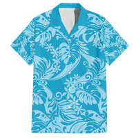 Tahiti Ninamu Tiare Floral Hawaiian Shirt Monstera Palm Tropical Leaves LT01 Blue - Polynesian Pride